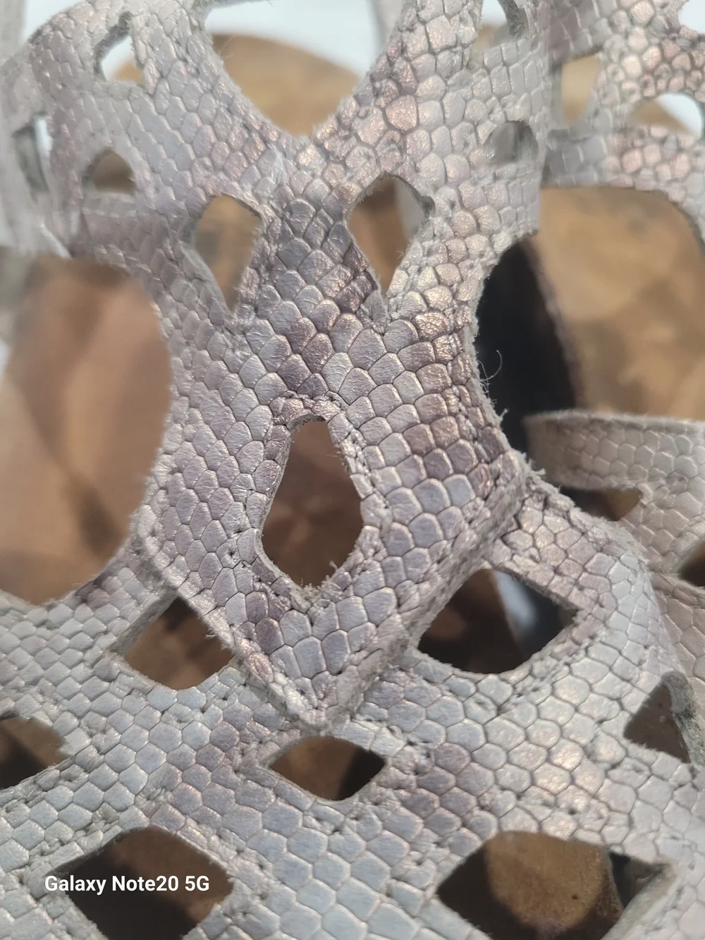 Naot Taupe Metallic Snake Print Laser Cut Slingback Sandals Size 41 / L10